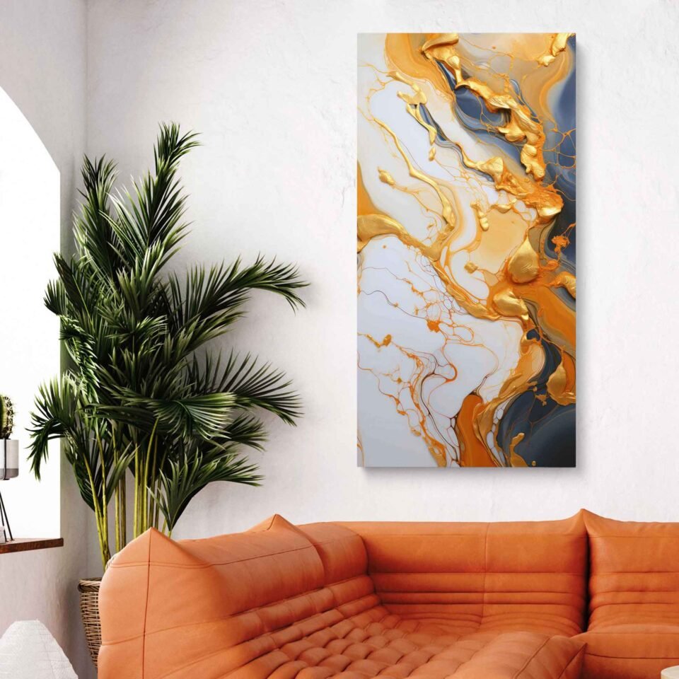 Gold and Charcoal Abstract Canvas Wall Art Print – Luxury Fluid Marble Texture Artwork for Modern Interior Decor