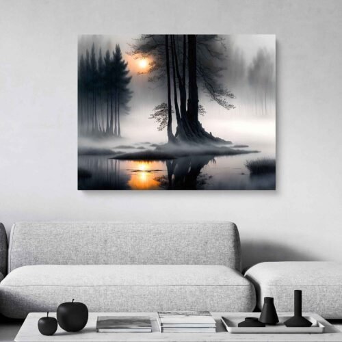 Ethereal Foggy Lake - Landscape Canvas Wall Art Print