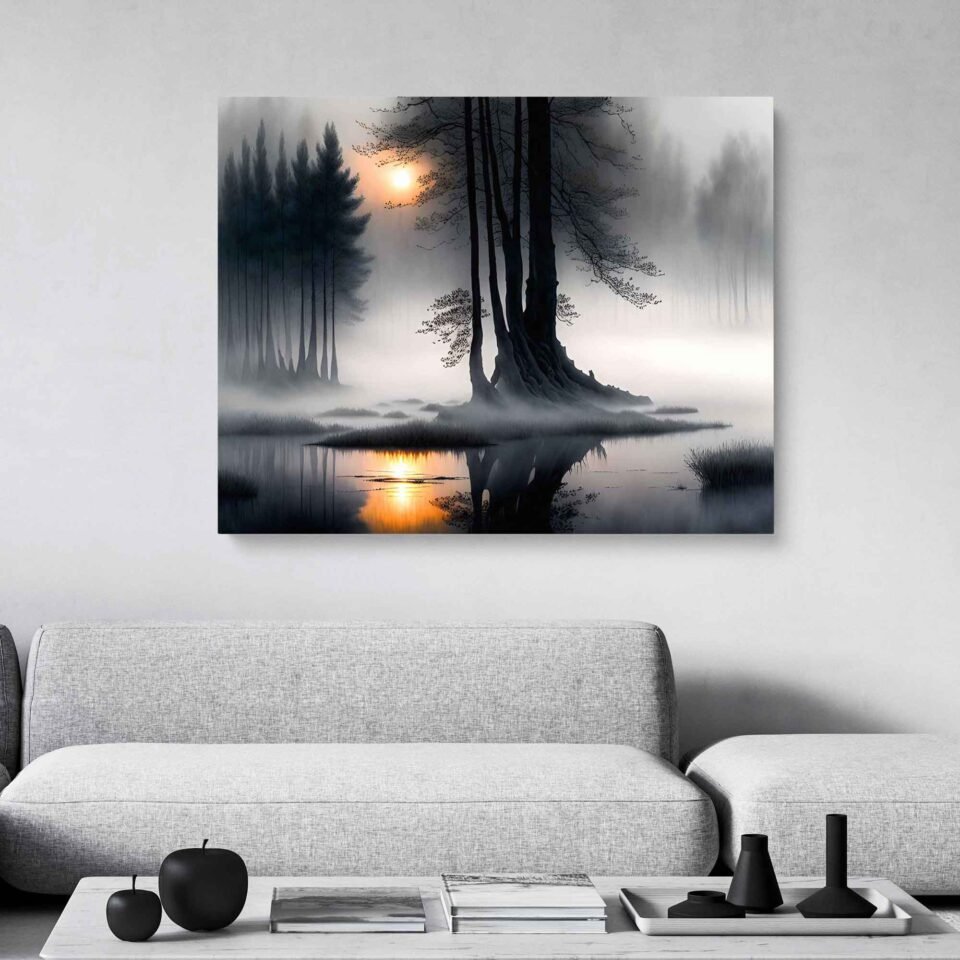 Ethereal Foggy Lake - Landscape Canvas Wall Art Print