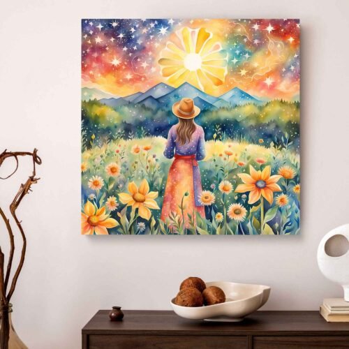 Woman in Flower Field Canvas Wall Art Print