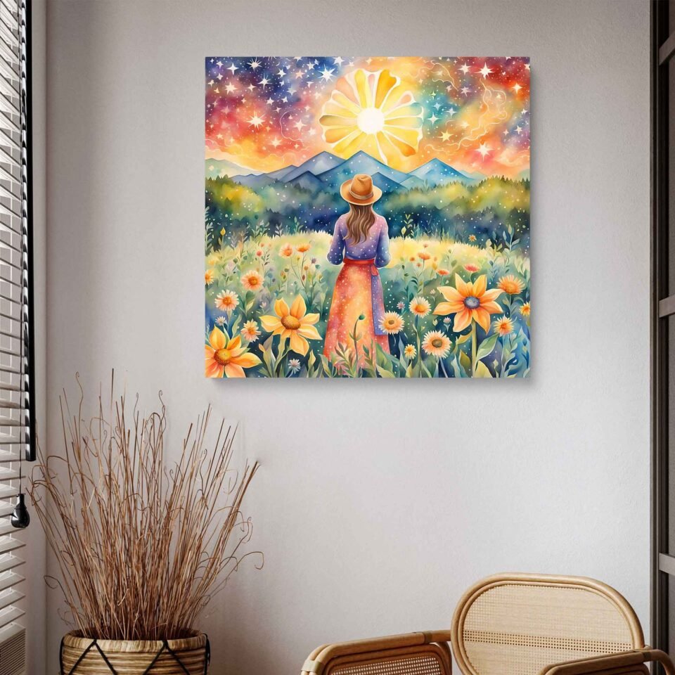 Woman in Flower Field - Art Print - Image 2