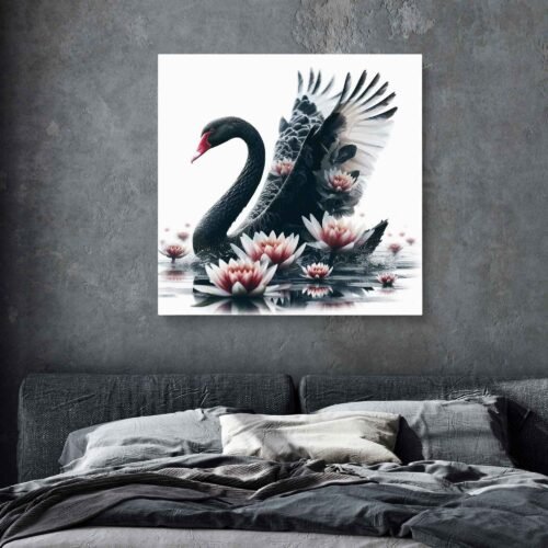 Elegant Black Swan with Lilies Canvas Art
