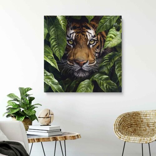 Tiger in Jungle Leaves Canvas Wall Art Print