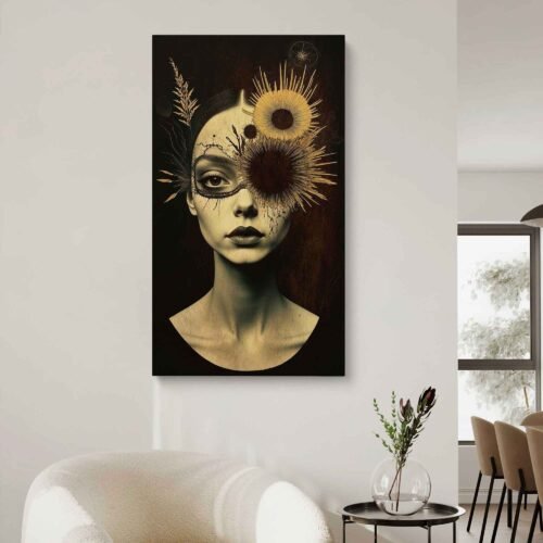 Moody Victorian Style Woman with Gold Flowers Canvas Print