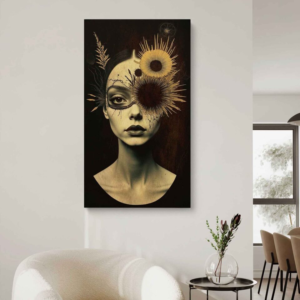 Moody Victorian Style Woman with Gold Flowers Canvas Print