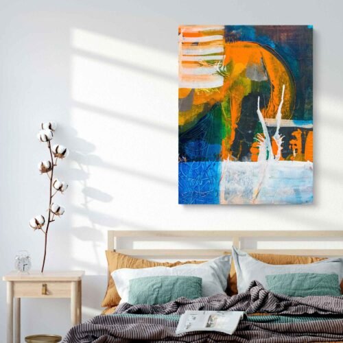 Vibrant Abstract Orange and Blue Canvas Wall Art Print – Modern Colourful Textured Artwork for Home Decor