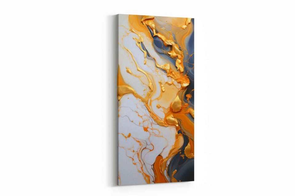 Gold and Charcoal Abstract Canvas Wall Art Print – Luxury Fluid Marble Texture Artwork for Modern Interior Decor