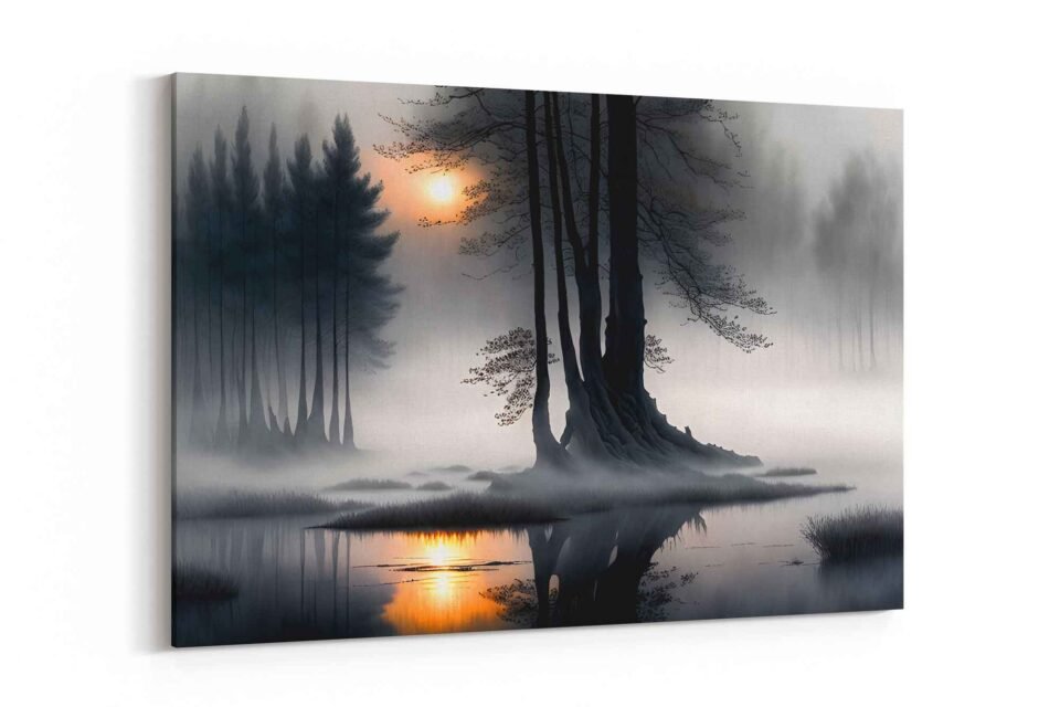 Ethereal Foggy Lake - Landscape Canvas Wall Art Print