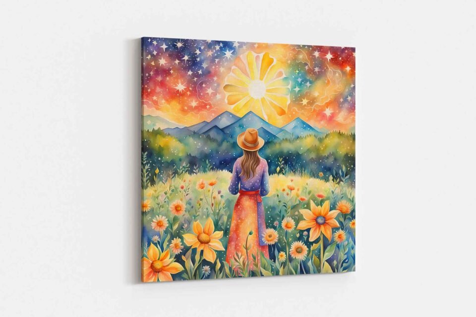 Woman in Flower Field Canvas Wall Art Print