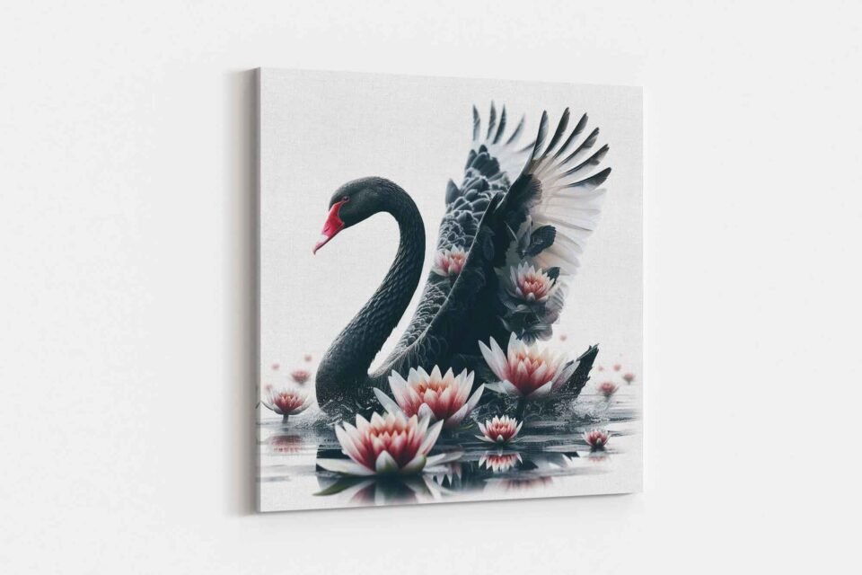 Elegant Black Swan with Lilies Canvas Art