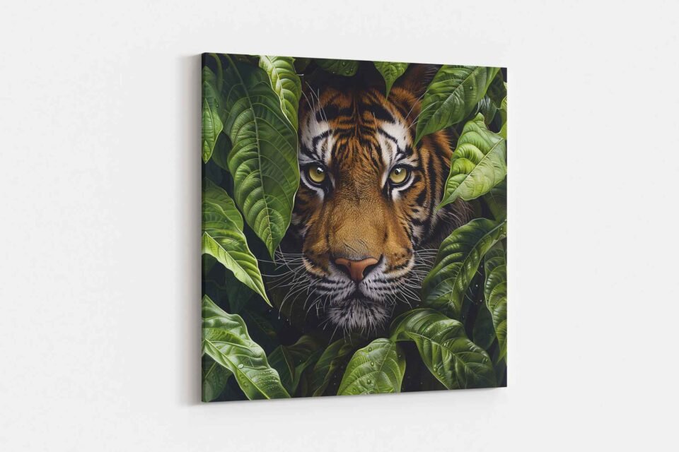 Tiger in Jungle Leaves Canvas Wall Art Print
