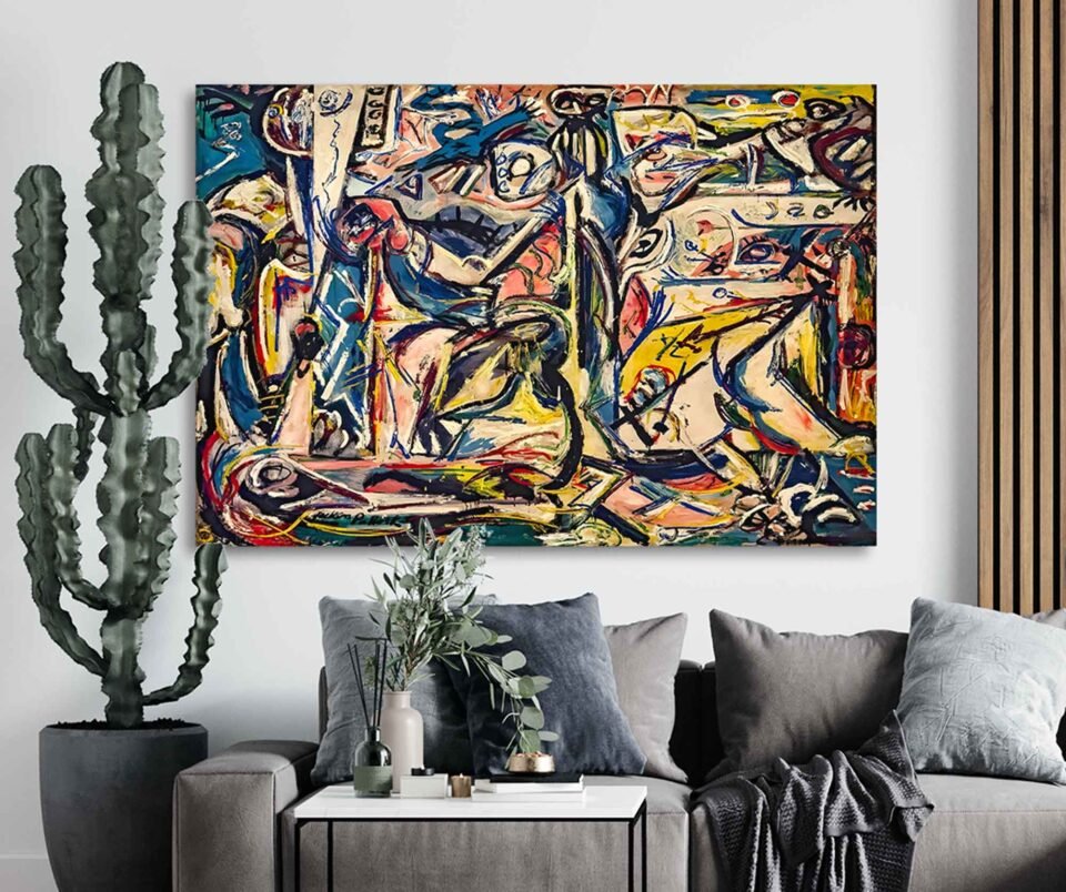 Jackson Pollock Circumcision - Canvas Art Prints - Blue and Yellow Abstract Expressionism Print
