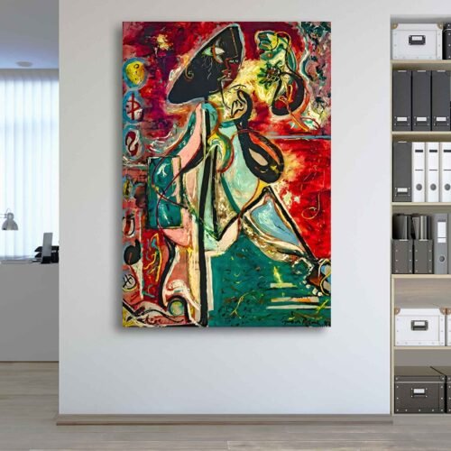 La Femme Lune - Contemporary Artwork by Jackson Pollock - Framed Canvas Art for Bedroom or Living Room