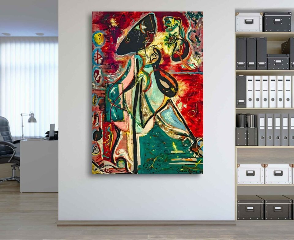 La Femme Lune - Contemporary Artwork by Jackson Pollock - Framed Canvas Art for Bedroom or Living Room
