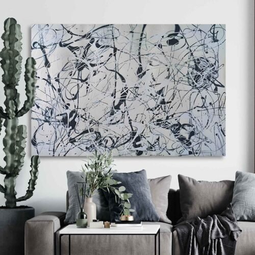 Classic Jackson Drip Wall Art - Monochromatic Abstract Expressionism Print