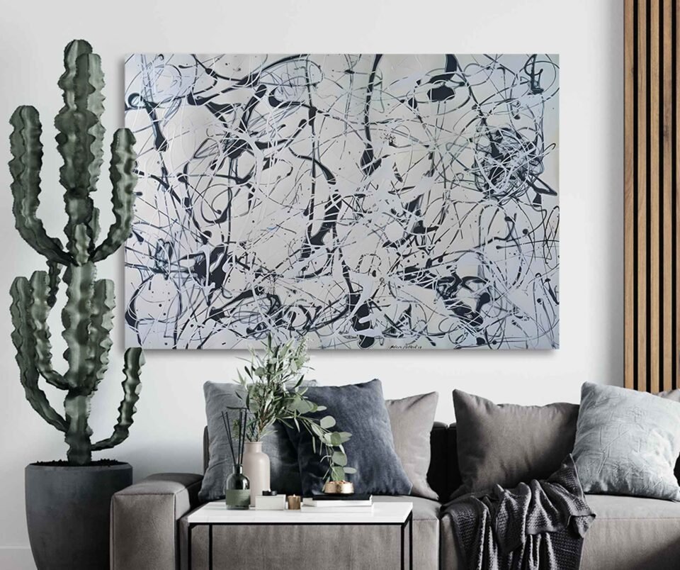 Classic Jackson Drip Wall Art - Monochromatic Abstract Expressionism Print