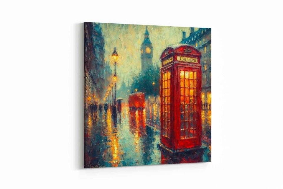 London Red Telephone Booth at Night - Image 2