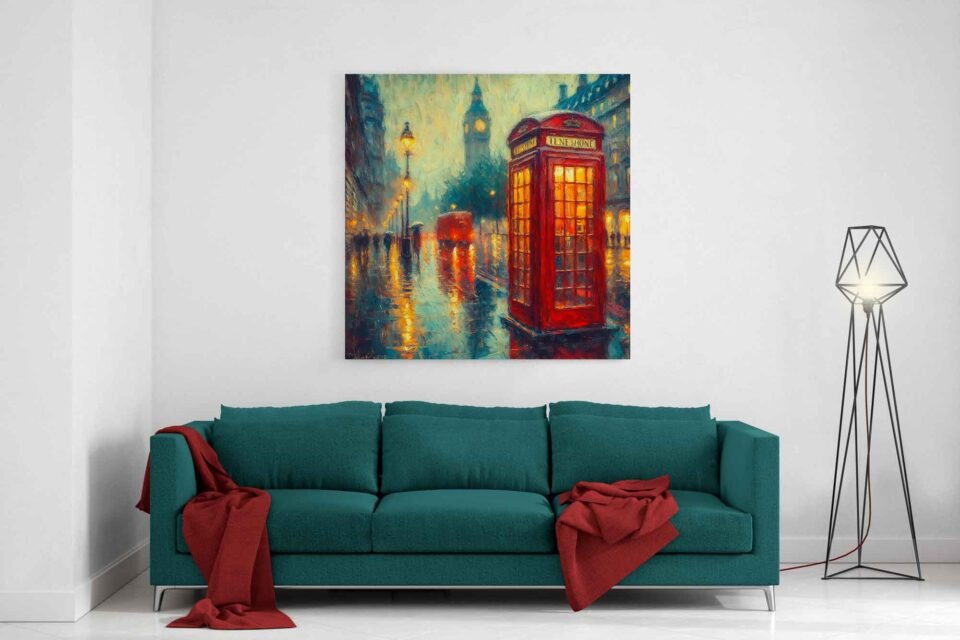 London Red Telephone Booth at Night - Image 5