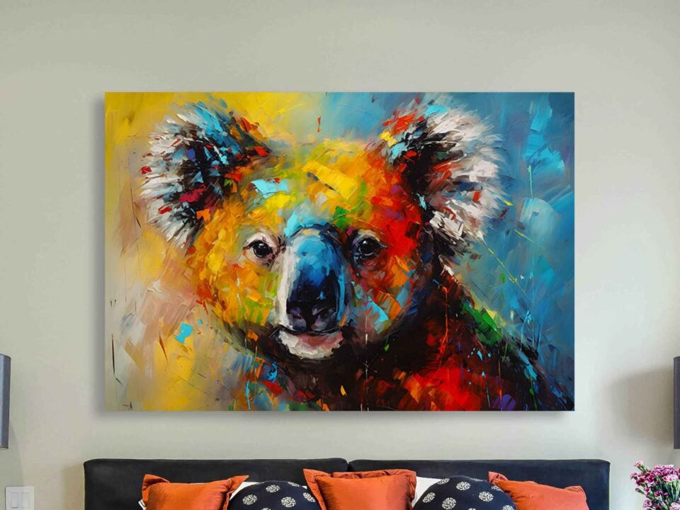 Koala Bear Vibrant Splatter Canvas Art - Abstract Art Wildlife Print