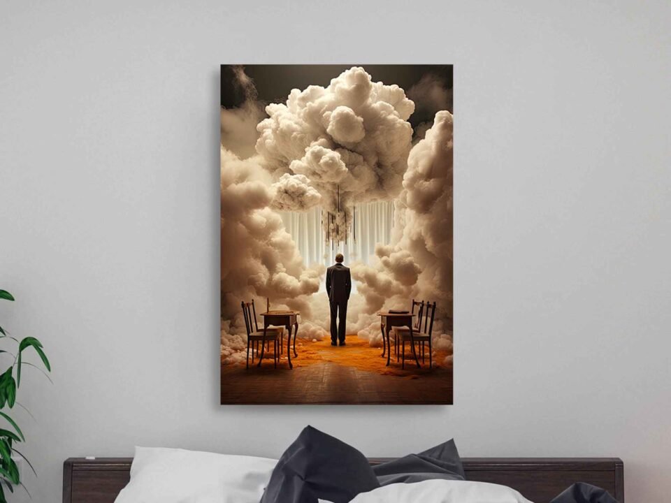 Dreamlike Abstract Art - Surreal Room with Clouds Canvas Art Prints For Wall Decor