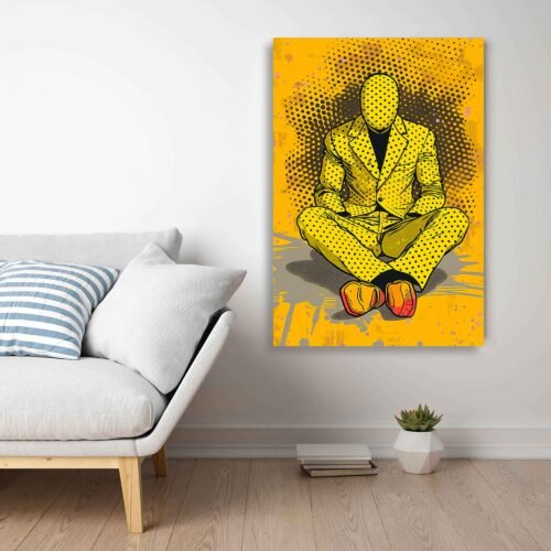 Dotted Figure Canvas Print - Bold Yellow Abstract Art Prints for Wall Decor