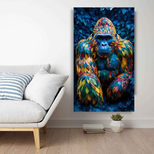 Leaf Gorilla Canvas Art Prints - Vibrant Abstract Animal Print
