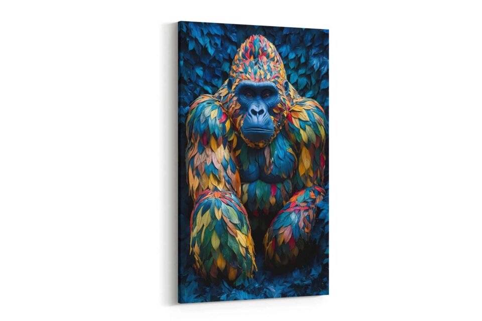 Leaf Gorilla Canvas Art Prints - Vibrant Abstract Animal Print