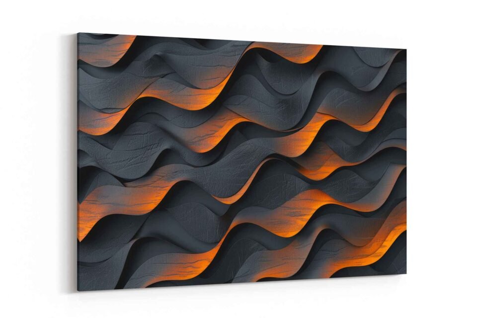 Black and Orange Ripple Art - Contemporary Industrial Wall Decor