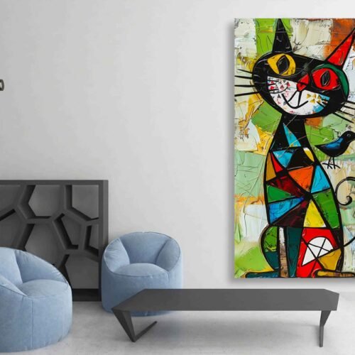 Geometric Cat Canvas Print - Modern Cubism Wall Art