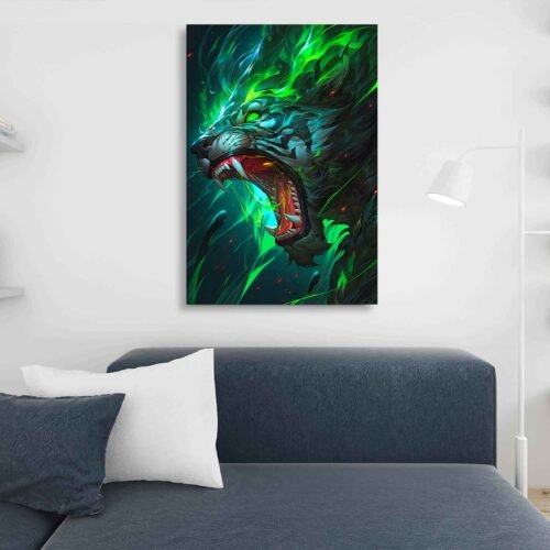 Glowing Green Tiger Canvas Print - Fierce Abstract Animal Wall Art