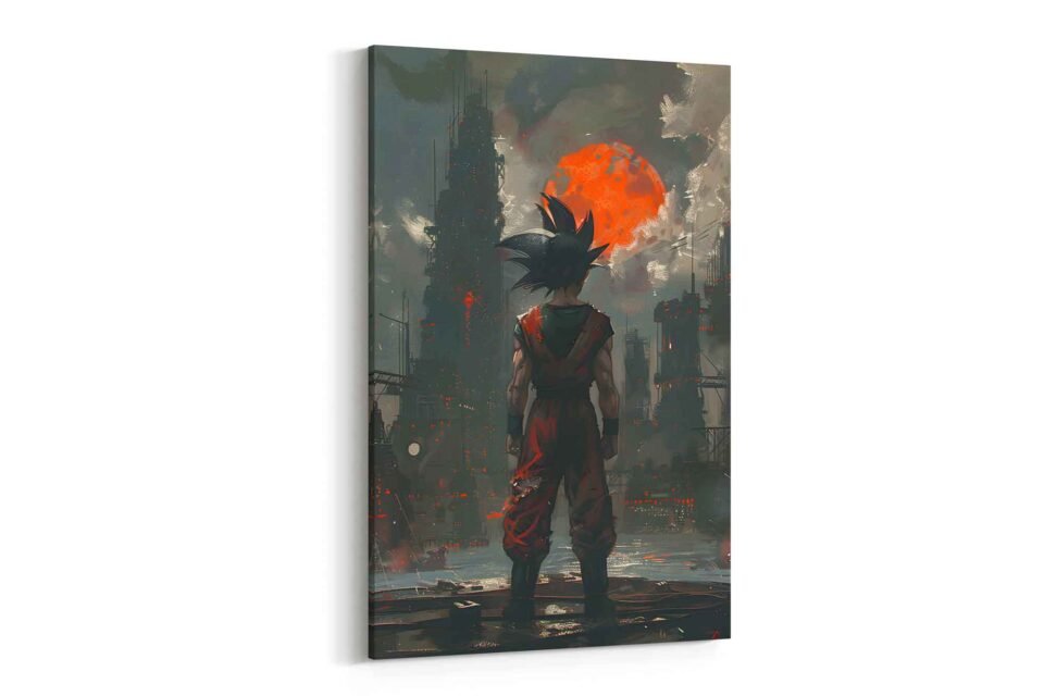 Goku Dystopian Cityscape Canvas Print - Anime Urban Wall Art