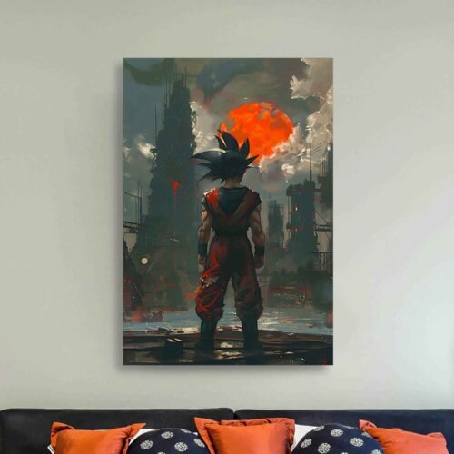 Goku Dystopian Cityscape Canvas Print - Anime Urban Wall Art