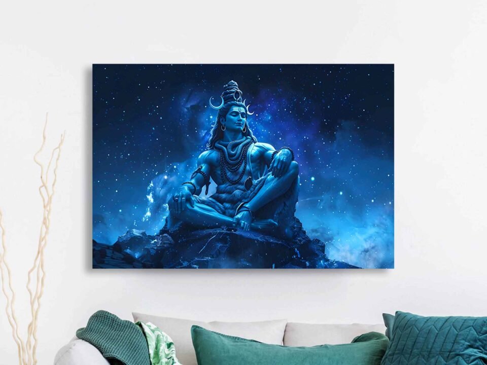 Lord Shiva Cosmic Meditative Canvas - Spiritual Hindu God Wall Art