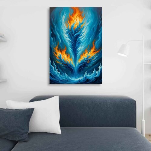 Abstract Blue Fire Tree Canvas - Mystical Elemental Wall Art