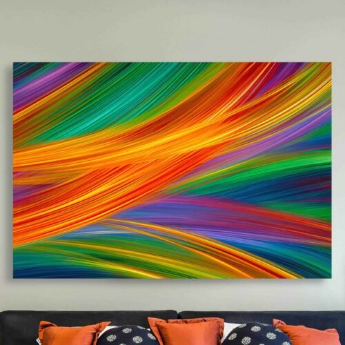 Curved Lines Abstract Art Print - Modern Rainbow Flow Art