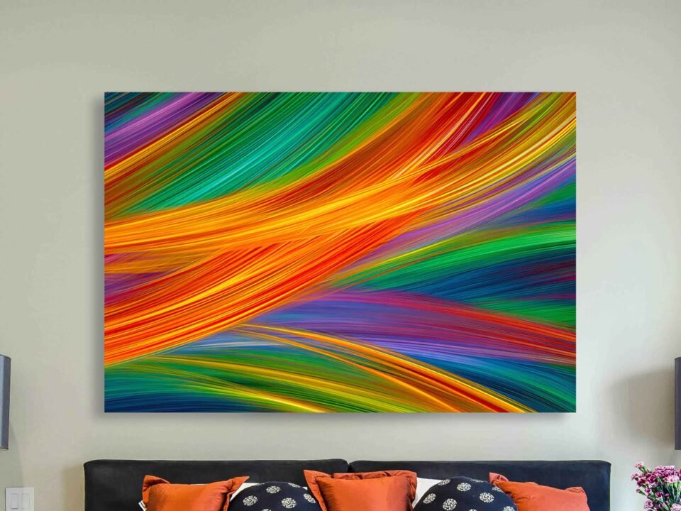 Curved Lines Abstract Art Print - Modern Rainbow Flow Art