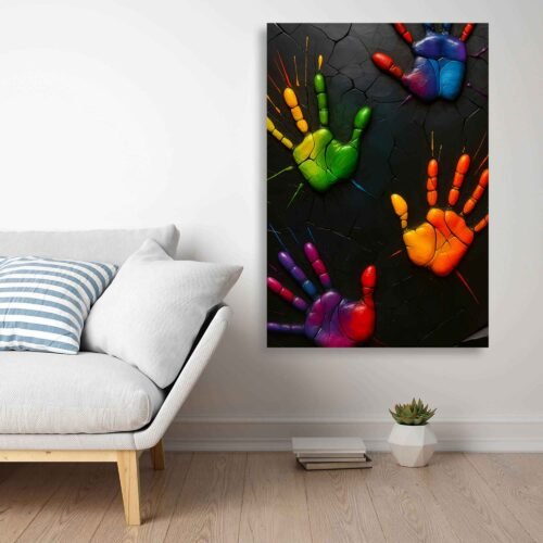 Colourful Handprint Canvas Art - Modern Abstract Wall Art