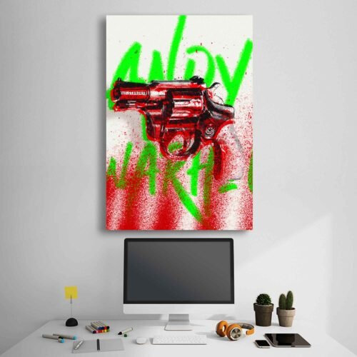 Andy Warhol Pop Art Gun Canvas Print - Green Graffiti Wall Art