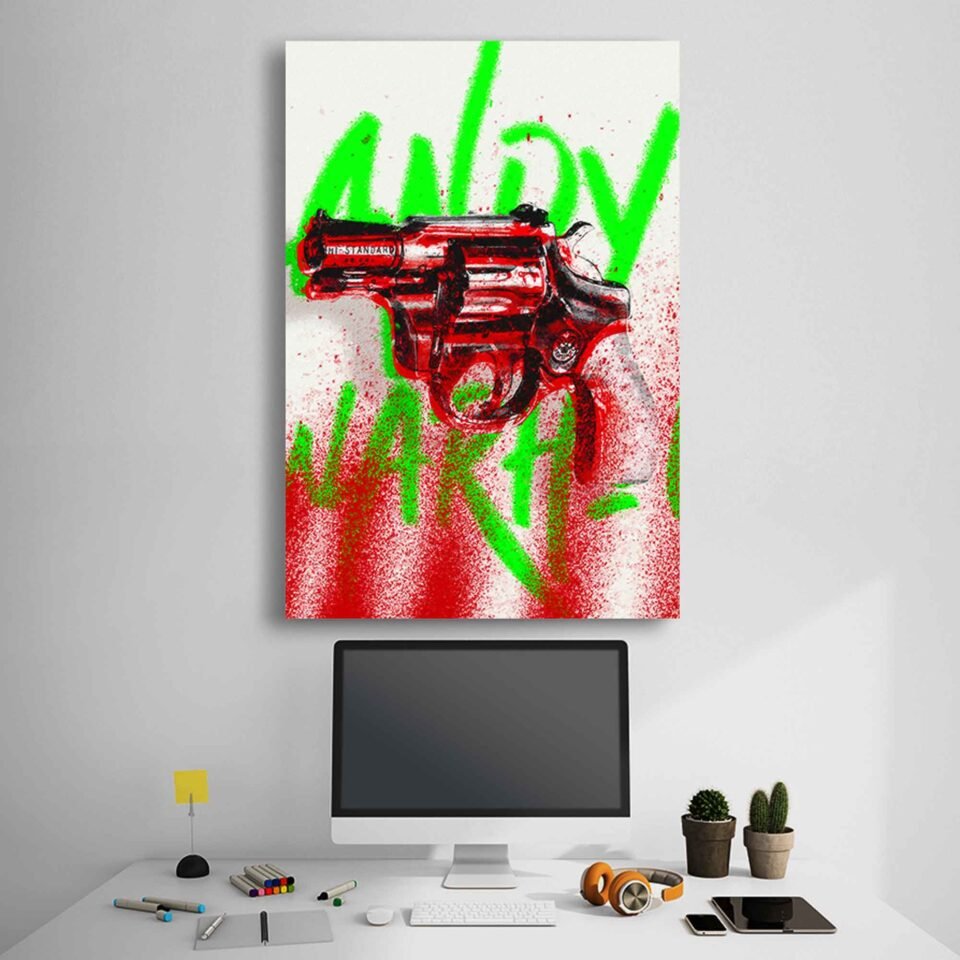 Andy Warhol Pop Art Gun Canvas Print - Green Graffiti Wall Art