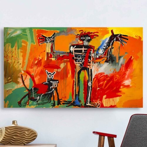 Jean-Michel Basquiat - Boy and Dog in a Johnnypump - Framed Canvas Art Prints