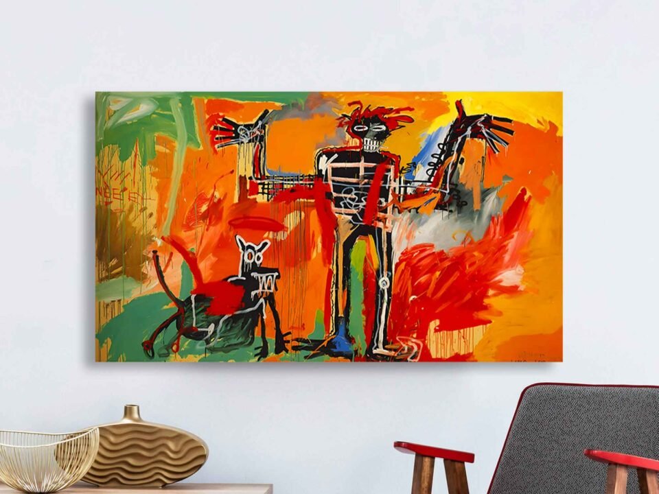 Jean-Michel Basquiat - Boy and Dog in a Johnnypump - Framed Canvas Art Prints