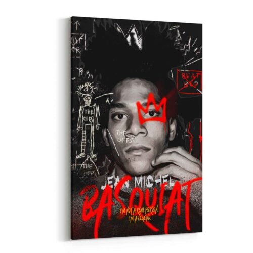 I'm a Legend - Jean-Michel Basquiat | Pop Art Canvas Quote & Crown Motif | Neo-Expressionist Street Art Portrait Wall Decor