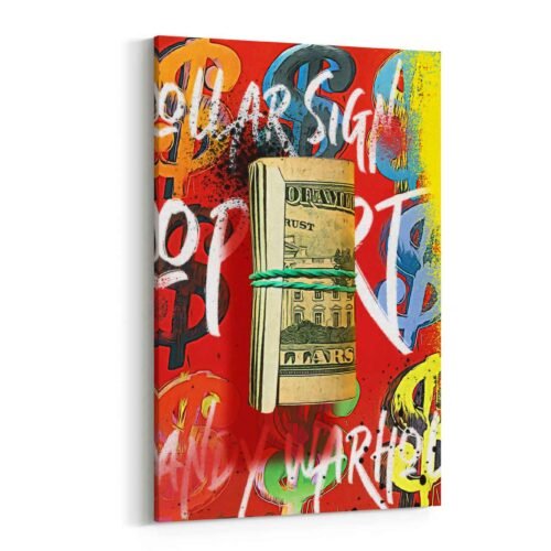 Street Art Money Roll Canvas Print | Pop Art Dollar Sign Wall Art | Vibrant & Modern Home Decor