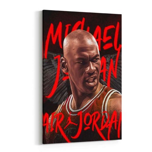 Michael Jordan Portrait Canvas Wall Art | Pop Art Style with Red Graffiti | Iconic Basketball Decor for Man Cave, Gym, or Office
