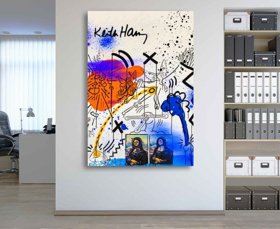 Mona Lisa Pop Art Canvas | Keith Haring Graffiti Style Print | Modern Street Art Wall Decor