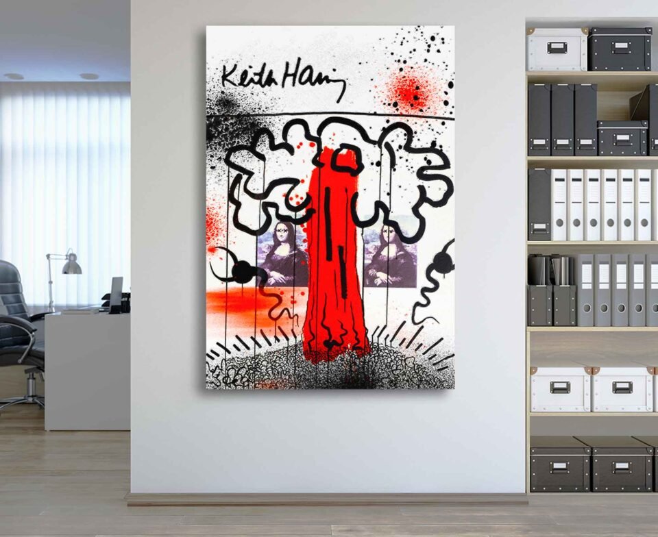 Deconstructed Mona Keith Haring Canvas Art | Abstract Street Art Red & Black Statement Piece