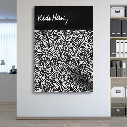 Black & White Dancing Figures Print | Keith Haring Pop Art Canvas Wall Art | Iconic 80s Street Art for Modern Home Decor