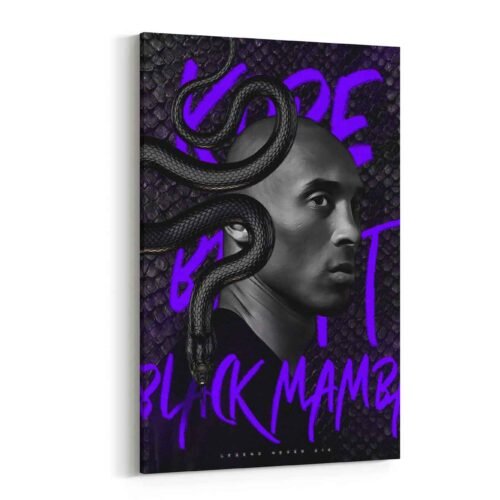 Kobe Bryant "Black Mamba" Canvas Wall Art | Inspirational Street Art Print | Basketball Decor for Man Cave or Gym
