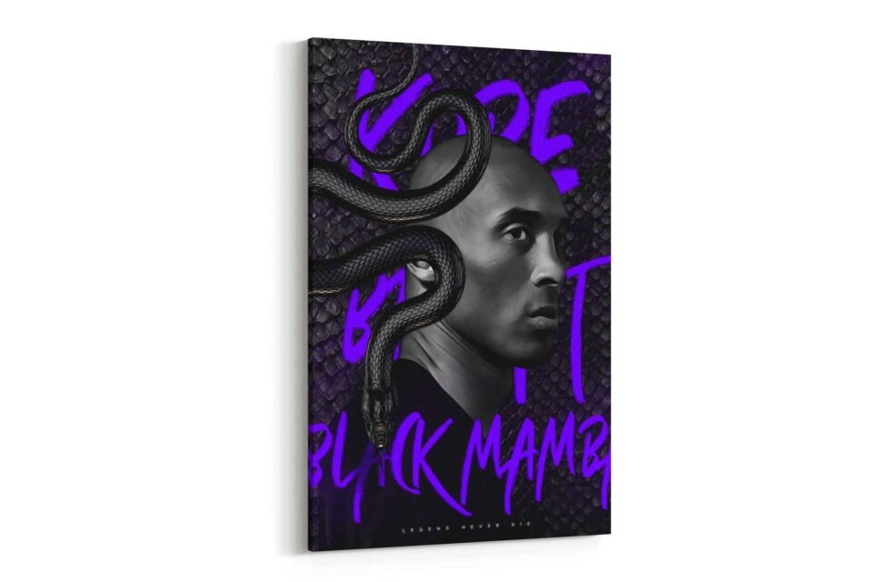 Kobe Bryant "Black Mamba" Canvas Wall Art | Inspirational Street Art Print | Basketball Decor for Man Cave or Gym