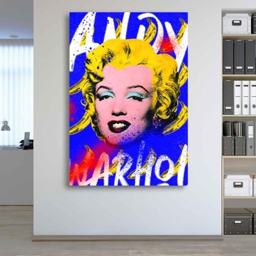 Warhol's Monroe Canvas Print | Pop Art & Street Art Mashup | Vibrant Blue & Yellow Wall Decor